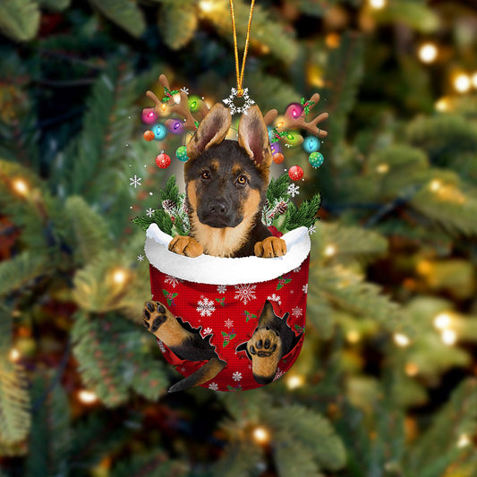 German Shepherd In Snow Pocket Christmas Ornament