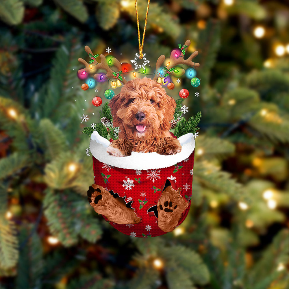 Irish Doodle In Snow Pocket Christmas Ornament