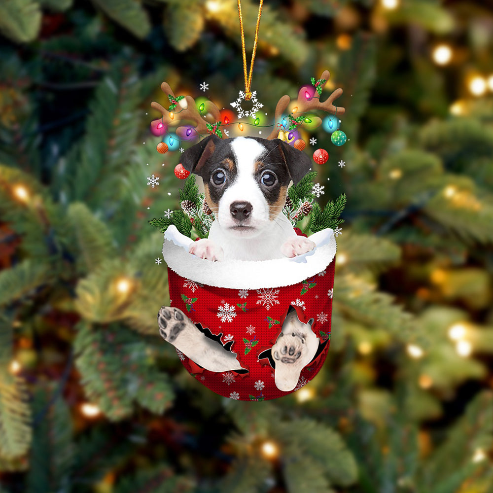 Jack Russell Terrier In Snow Pocket Christmas Ornament