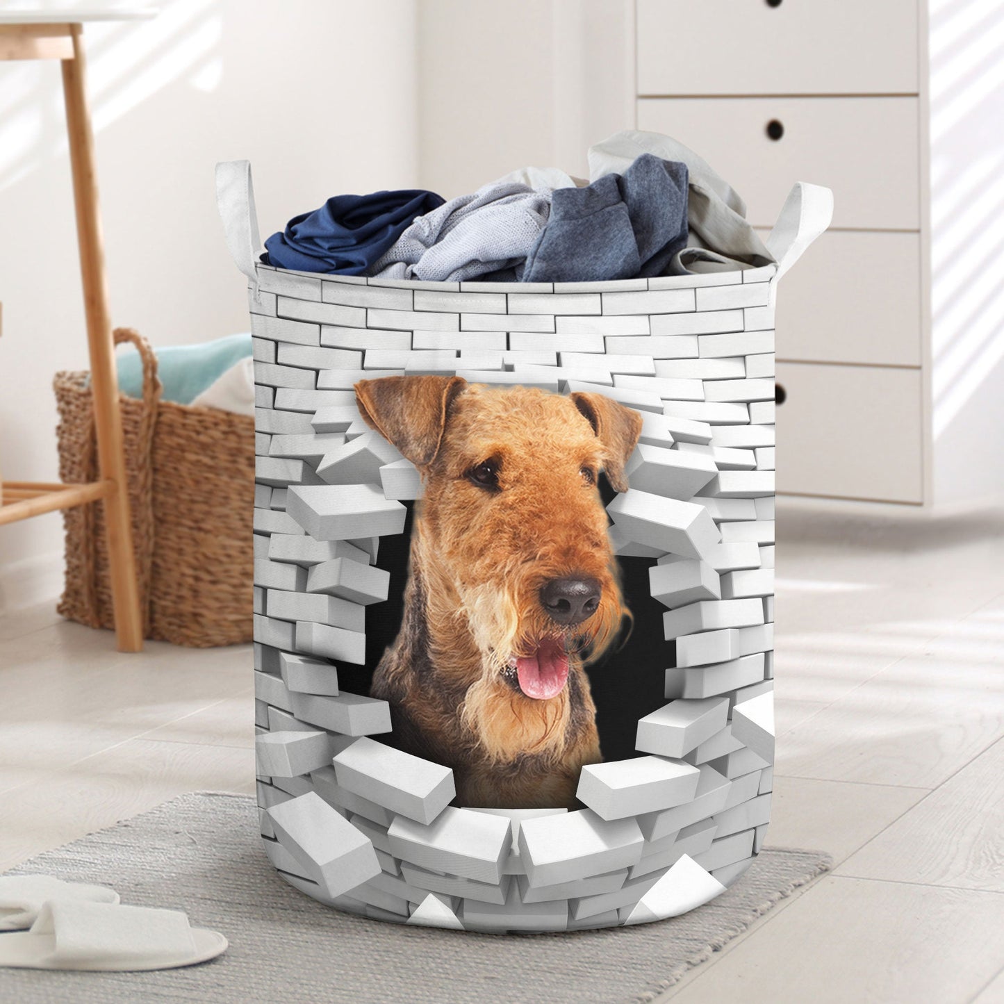 Airedale Terrier - In The Hole Of Wall Pattern Laundry Basket