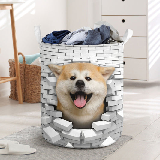 Akita Inu - In The Hole Of Wall Pattern Laundry Basket