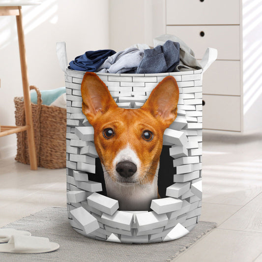 Basenji - In The Hole Of Wall Pattern Laundry Basket