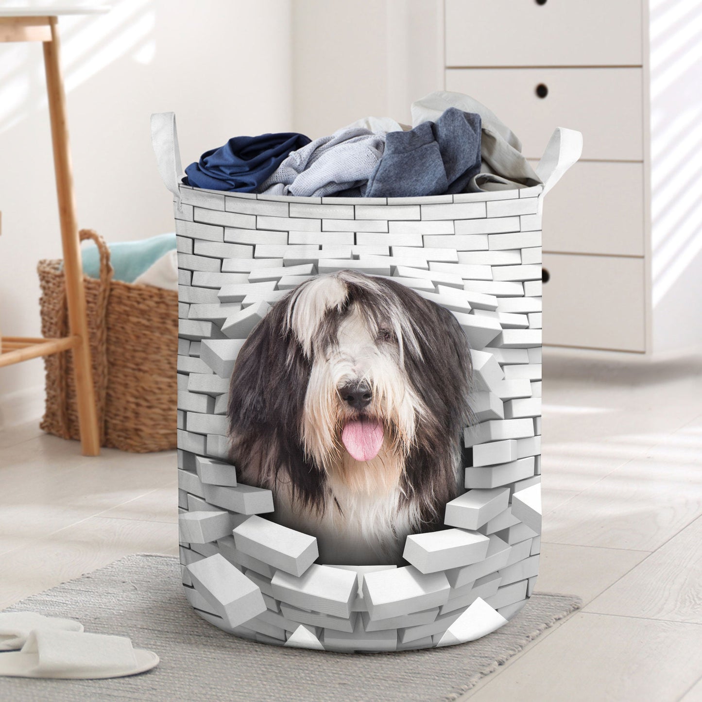 Bearded Collie - In The Hole Of Wall Pattern Laundry Basket