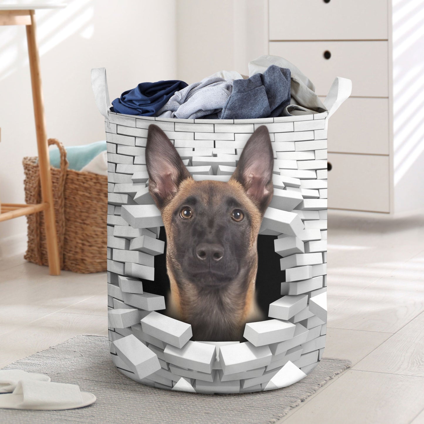 Belgain Malinois - In The Hole Of Wall Pattern Laundry Basket