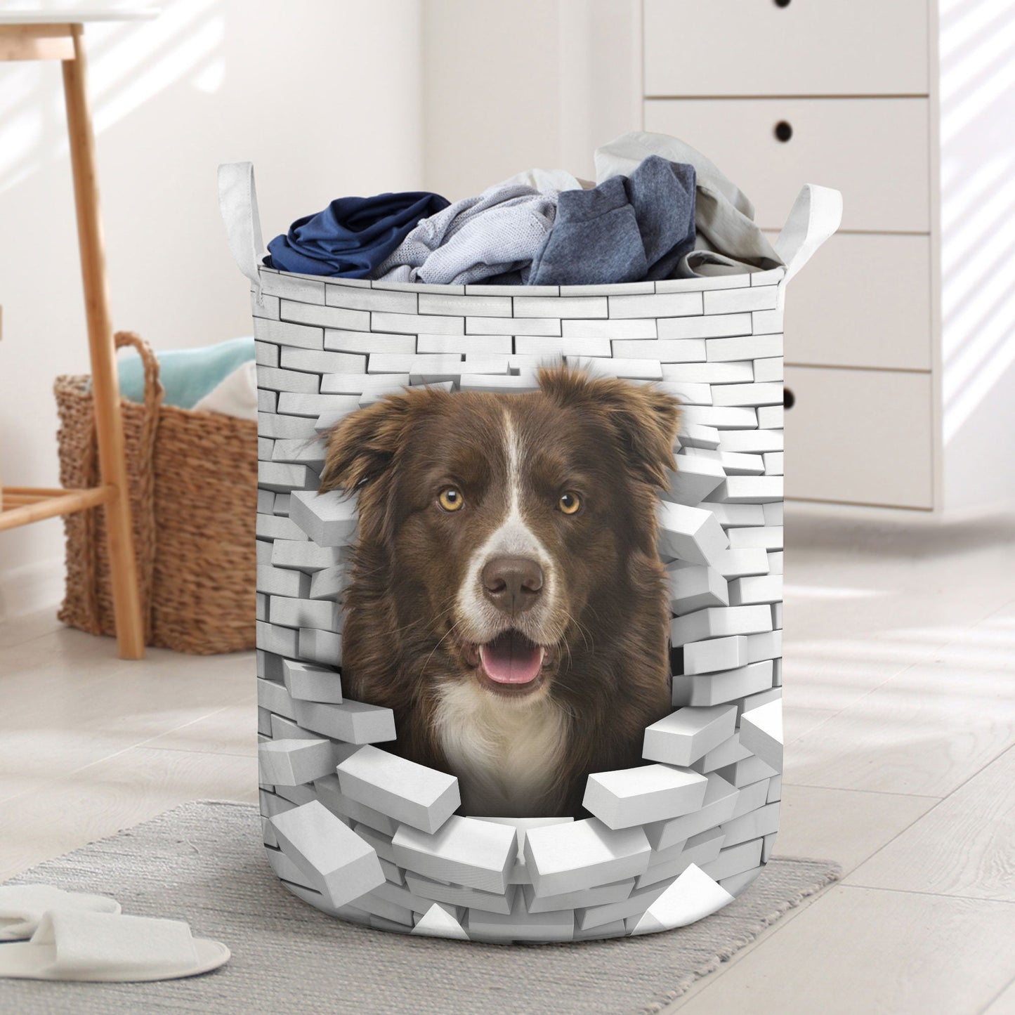 Border Collie 2 - In The Hole Of Wall Pattern Laundry Basket
