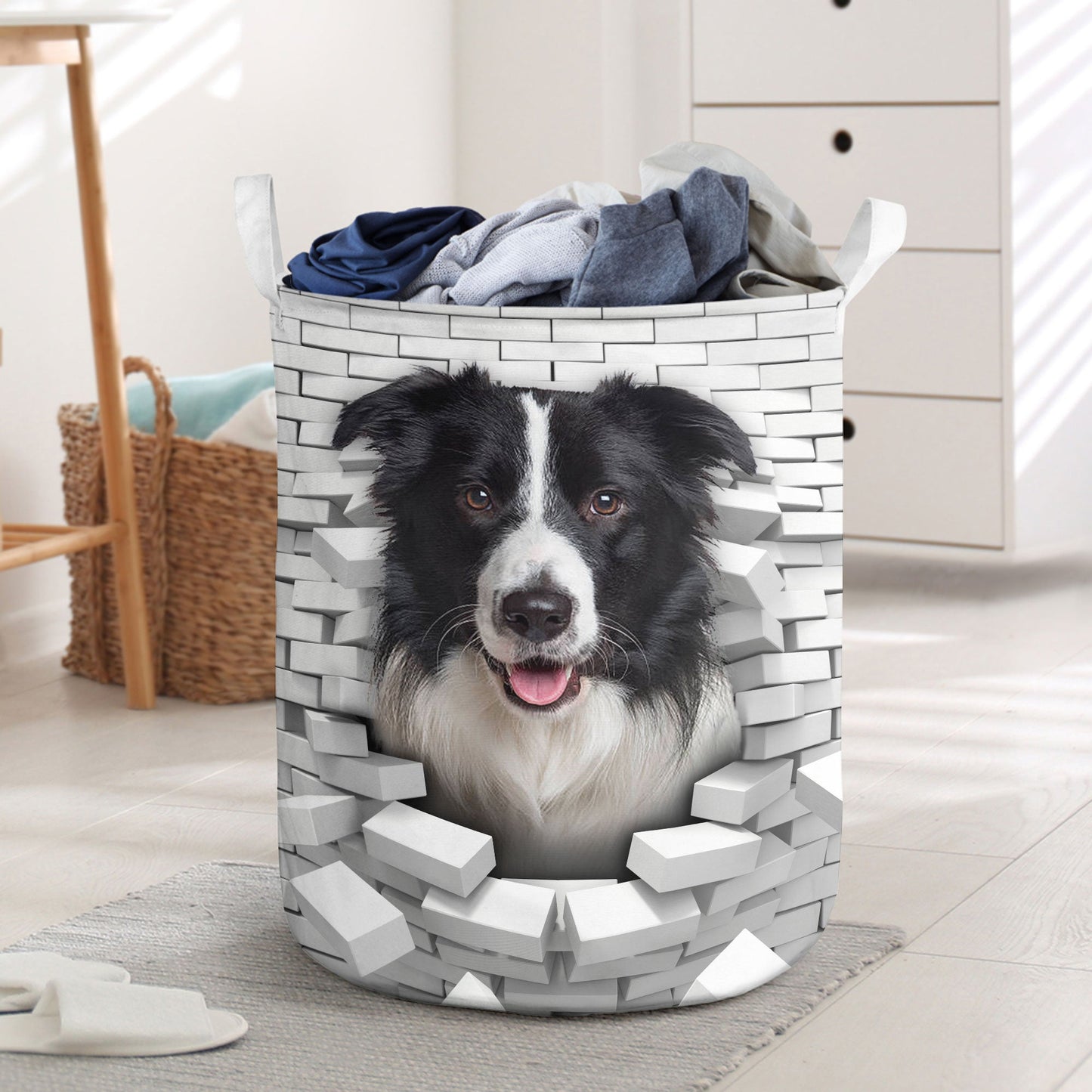 Border Collie - In The Hole Of Wall Pattern Laundry Basket