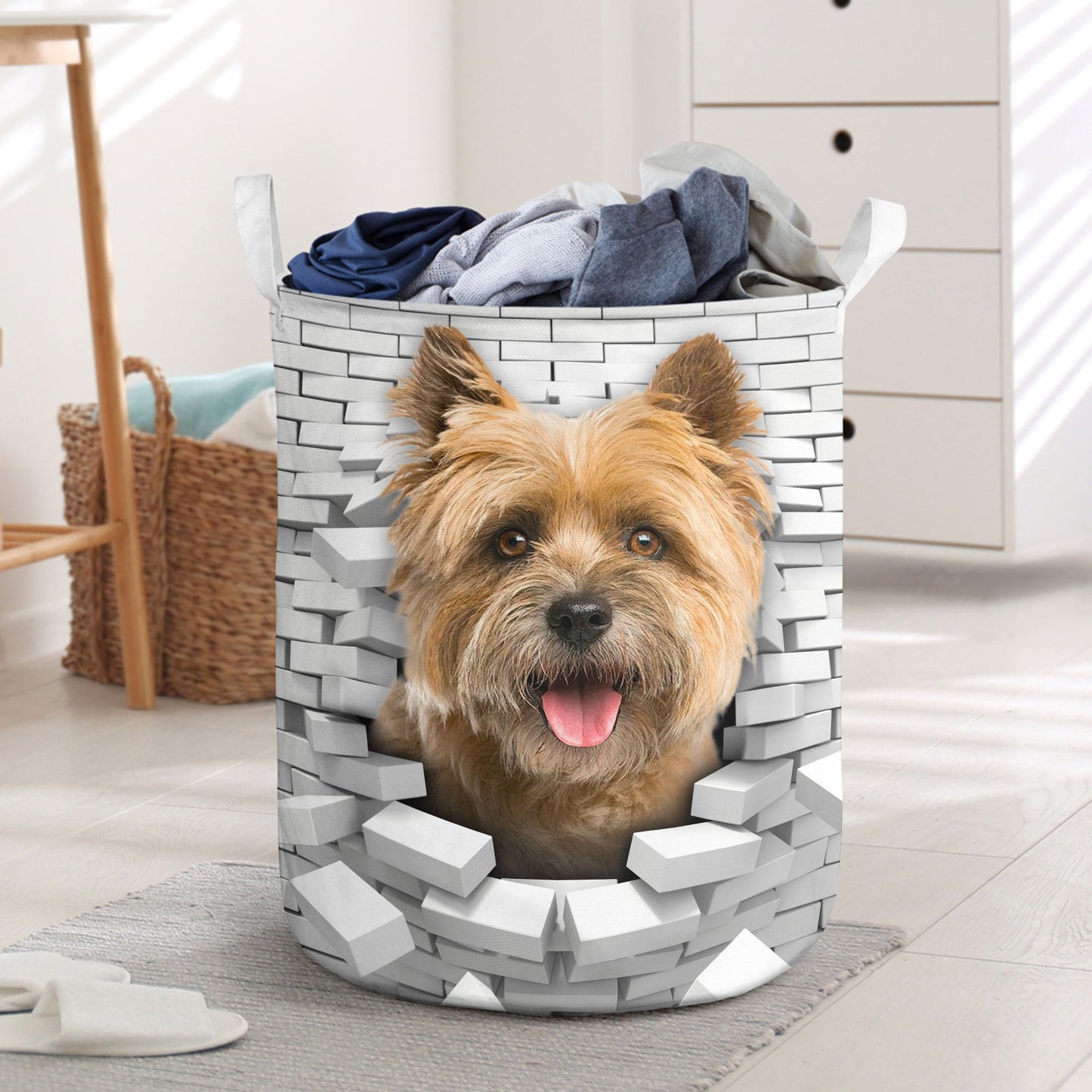 Cairn Terrier - In The Hole Of Wall Pattern Laundry Basket