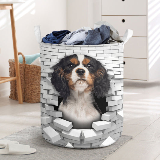 Cavalier King Charles Spaniel - In The Hole Of Wall Pattern Laundry Basket