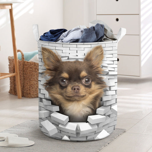 Chihuahua - In The Hole Of Wall Pattern Laundry Basket