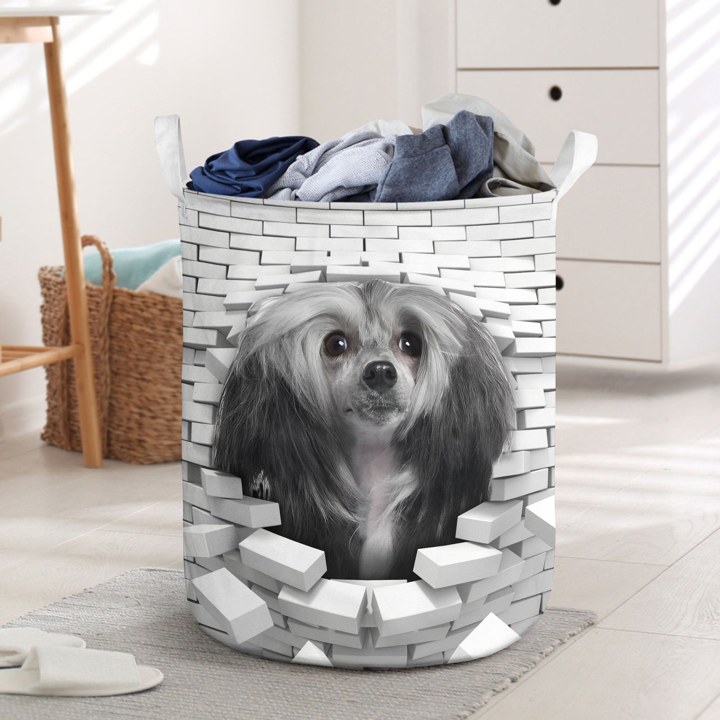 Chinese Crested - In The Hole Of Wall Pattern Laundry Basket