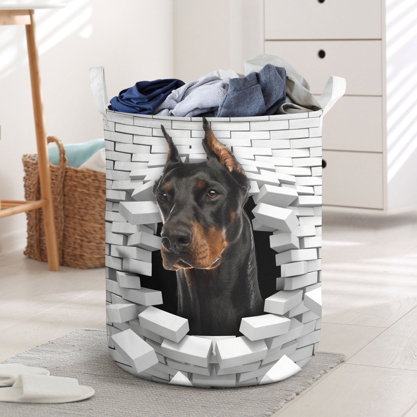 Doberman Pinscher - In The Hole Of Wall Pattern Laundry Basket