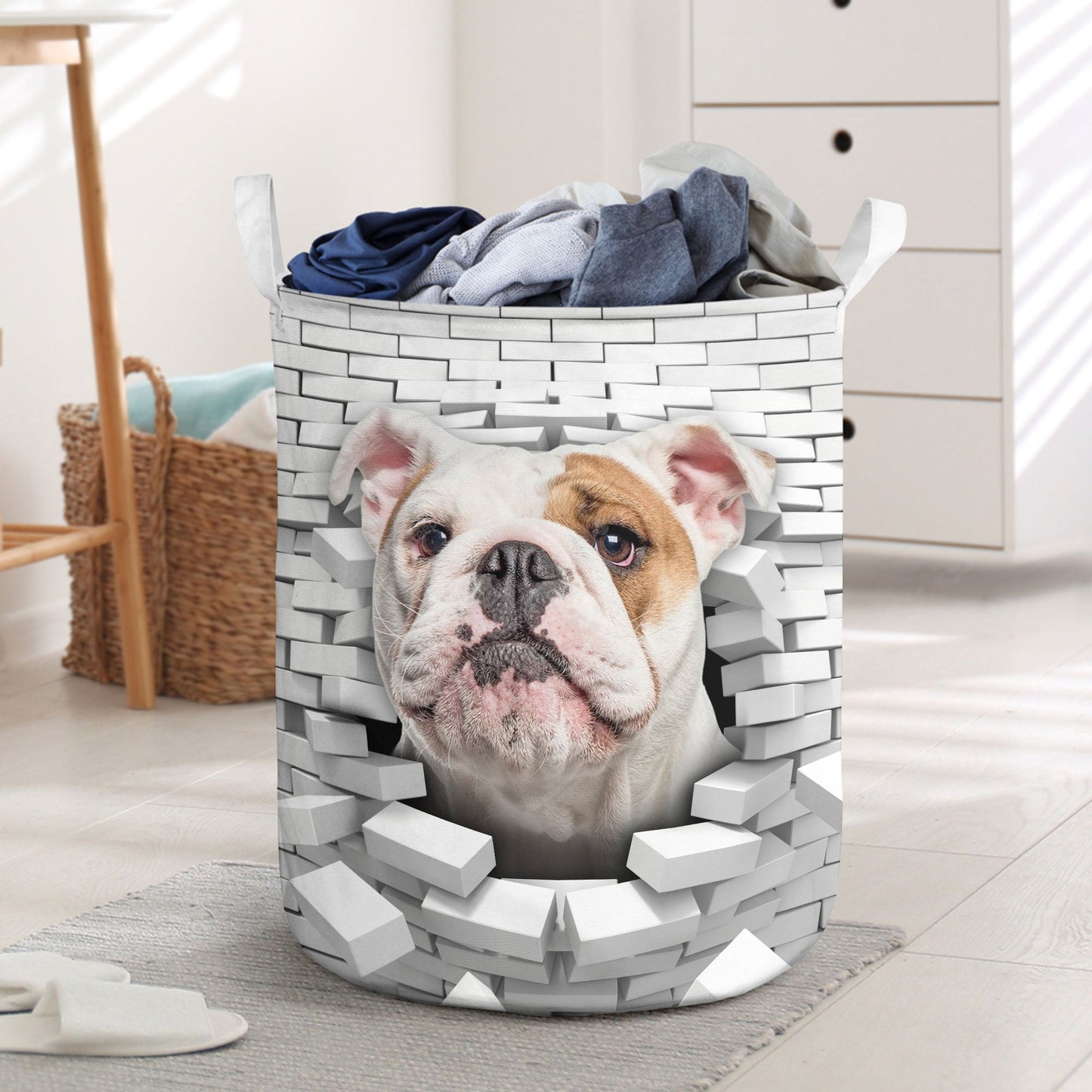 English Bulldog - In The Hole Of Wall Pattern Laundry Basket