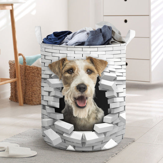 Fox Terrier - In The Hole Of Wall Pattern Laundry Basket