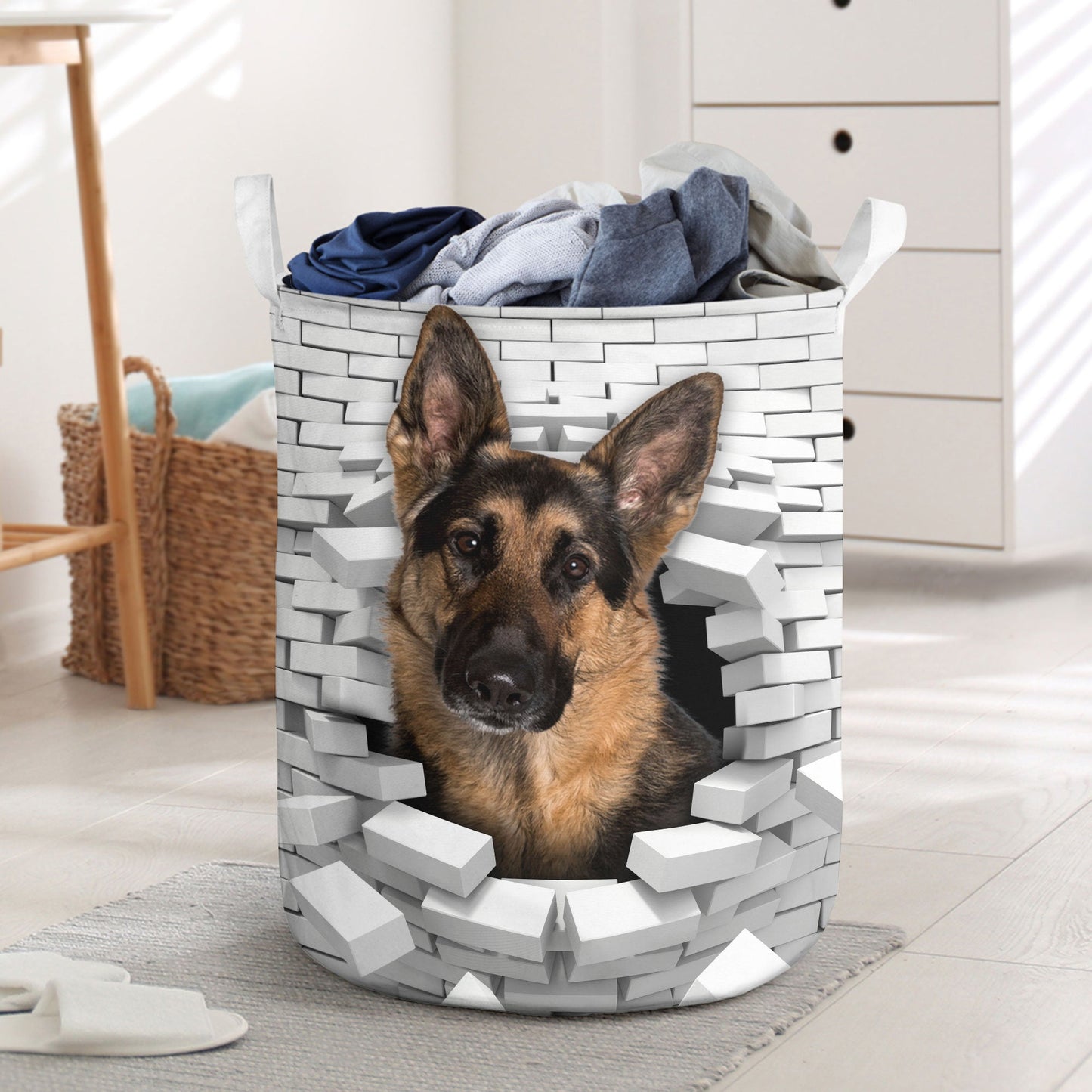 German Shepherd Dog - In The Hole Of Wall Pattern Laundry Basket