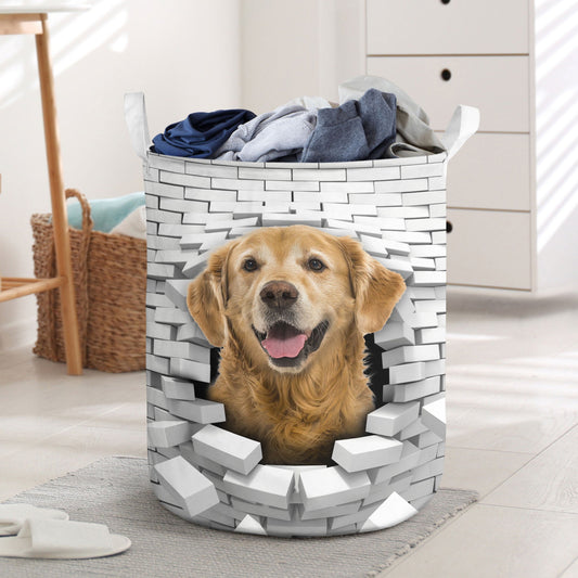 Golden Retriever - In The Hole Of Wall Pattern Laundry Basket