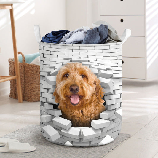 Goldendoodle - In The Hole Of Wall Pattern Laundry Basket