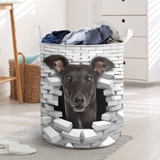 Italian Greyhound - In The Hole Of Wall Pattern Laundry Basket