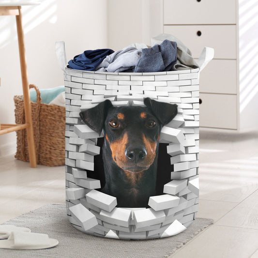 Manchester Terrier - In The Hole Of Wall Pattern Laundry Basket