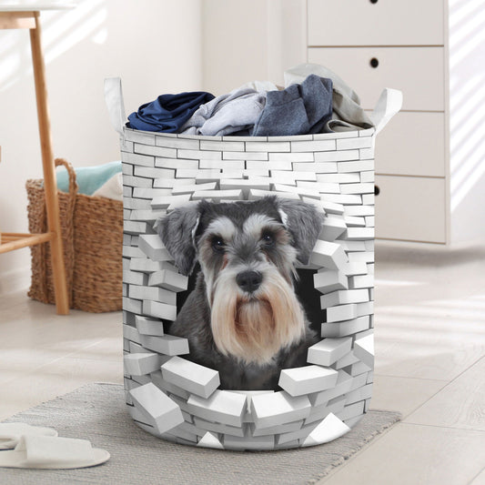 Miniature Schnauzer - In The Hole Of Wall Pattern Laundry Basket