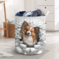 Papillon Dog - In The Hole Of Wall Pattern Laundry Basket