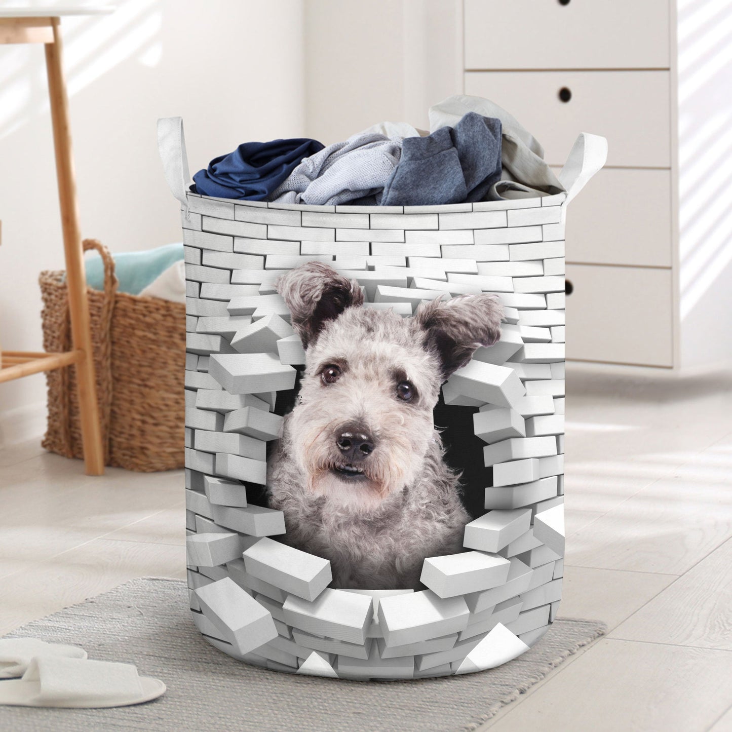 Pumi Dog - In The Hole Of Wall Pattern Laundry Basket