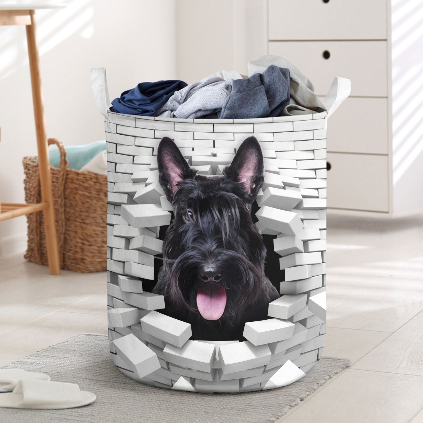 Scottish Terrier - In The Hole Of Wall Pattern Laundry Basket