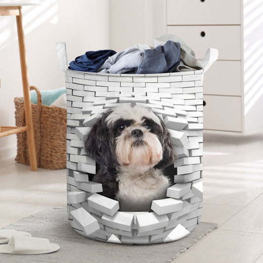 Shih Poo - In The Hole Of Wall Pattern Laundry Basket