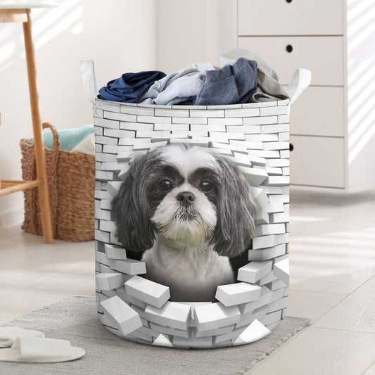 Shih Tzu - In The Hole Of Wall Pattern Laundry Basket