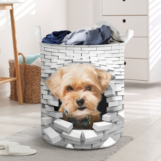 Shorkie - In The Hole Of Wall Pattern Laundry Basket