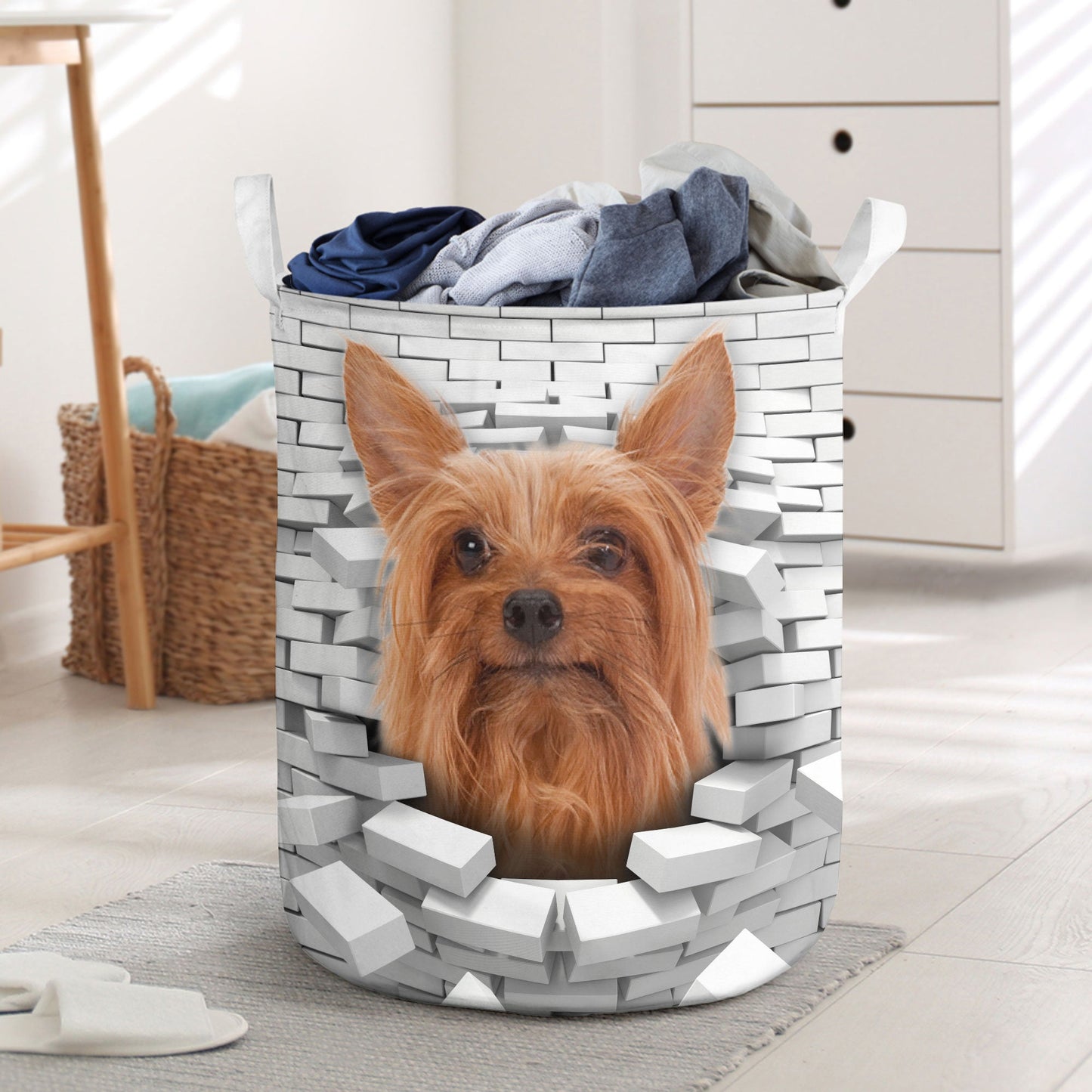 Silky Terrier - In The Hole Of Wall Pattern Laundry Basket