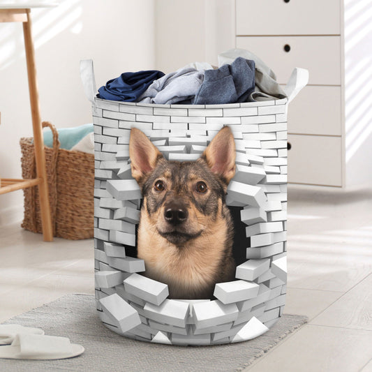 Swedish Vallhund - In The Hole Of Wall Pattern Laundry Basket