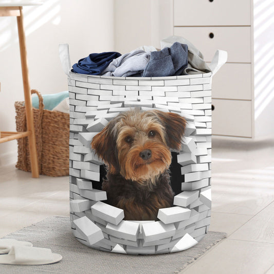 Yorkie-Poo - In The Hole Of Wall Pattern Laundry Basket