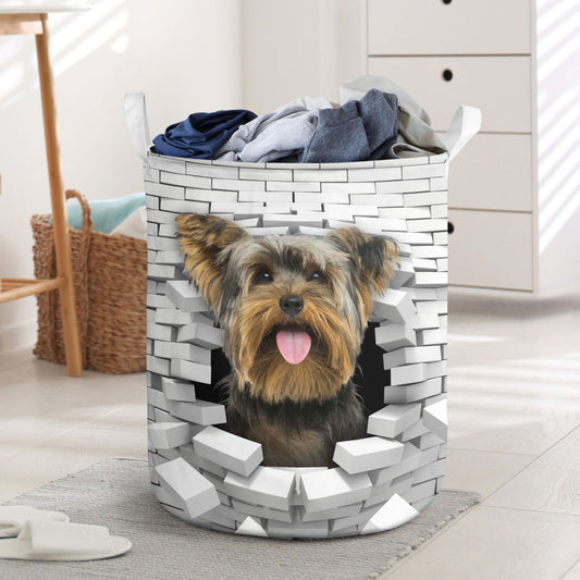 Yorkshire Terrier - In The Hole Of Wall Pattern Laundry Basket