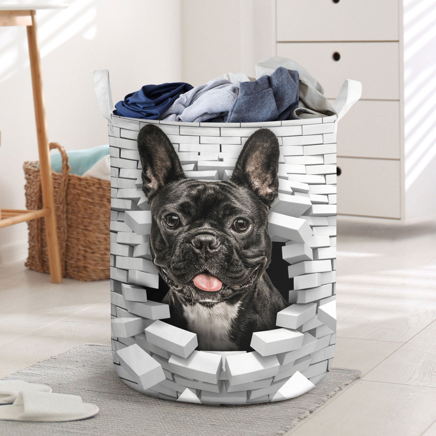 French Bulldog - In The Hole Of Wall Pattern Laundry Basket