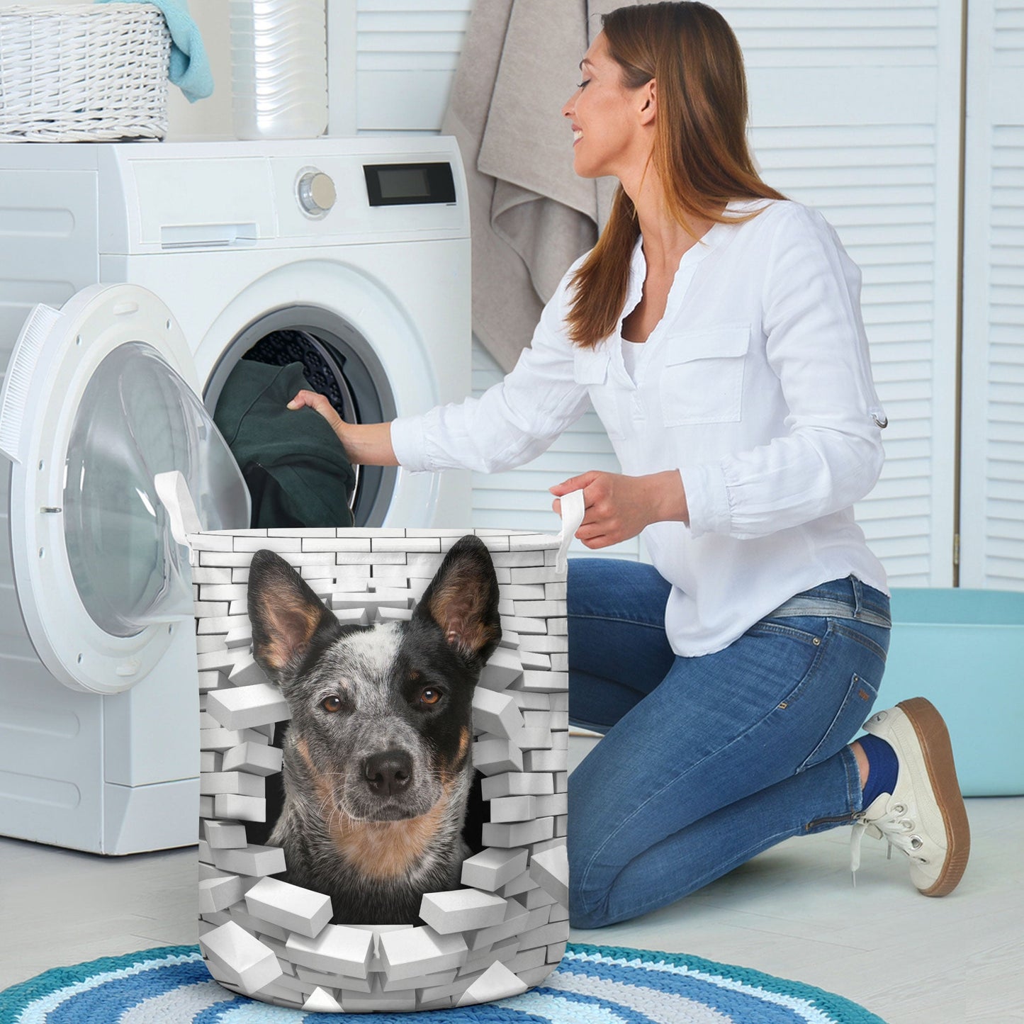 Australian Cattle Dog - In The Hole Of Wall Pattern Laundry Basket