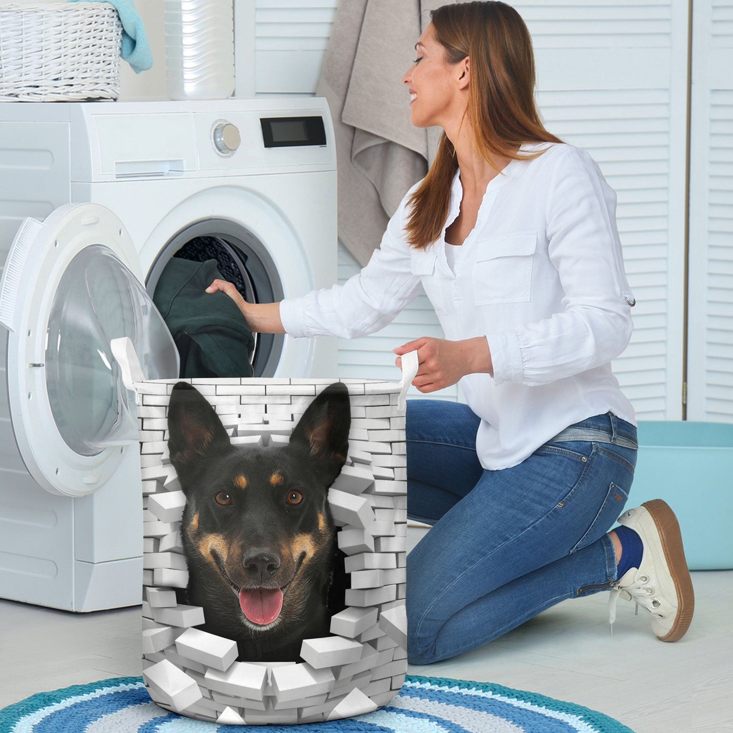 Australian Kelpie - In The Hole Of Wall Pattern Laundry Basket