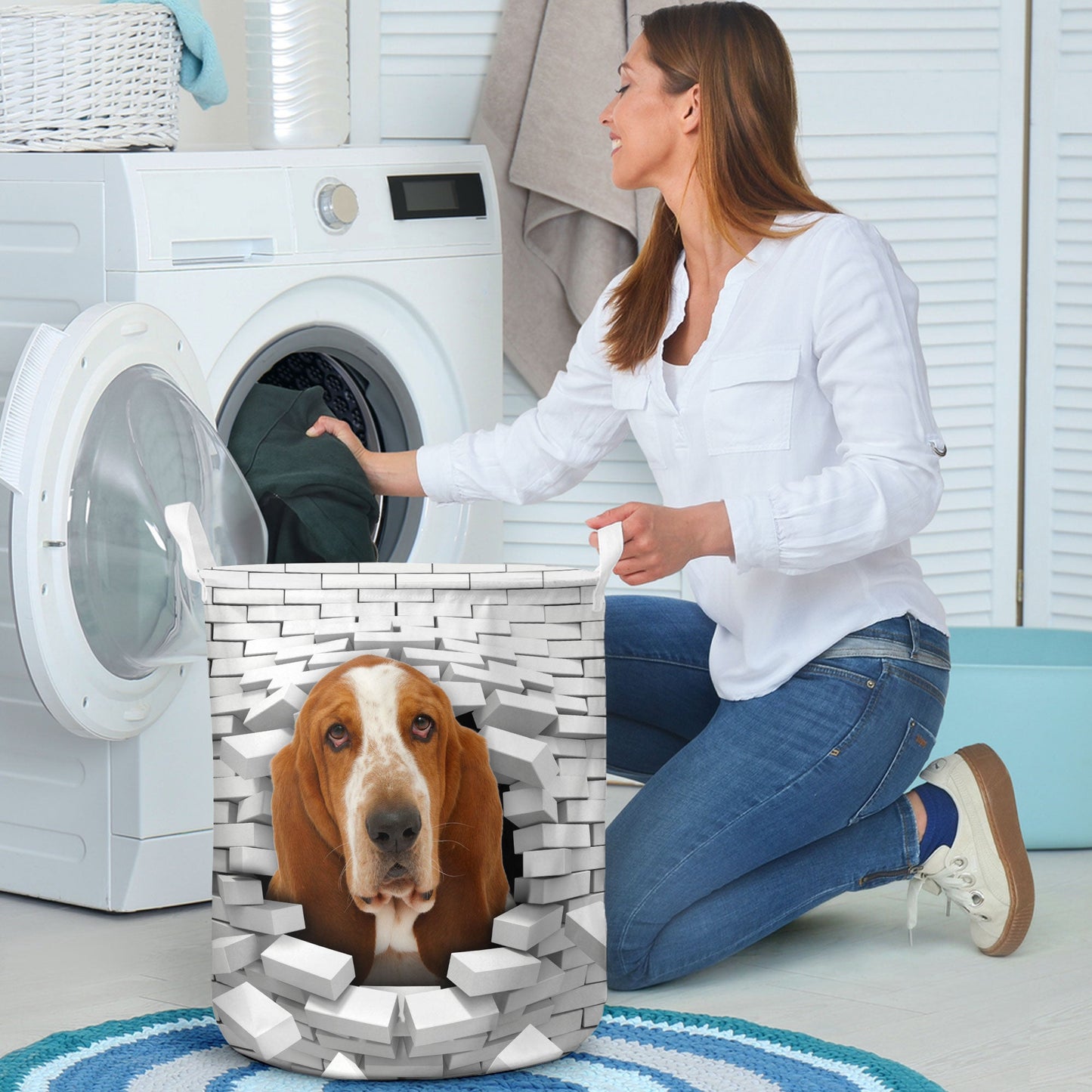 Basset Hound - In The Hole Of Wall Pattern Laundry Basket