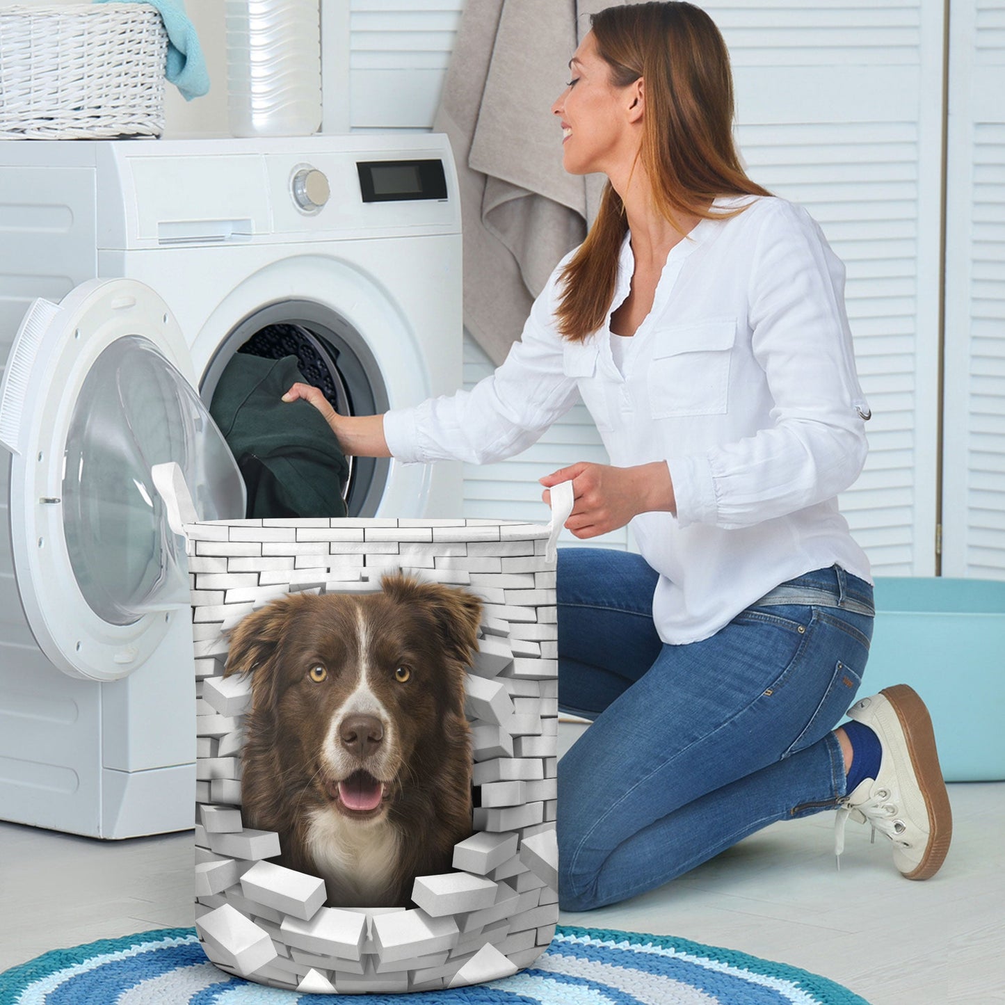 Border Collie 2 - In The Hole Of Wall Pattern Laundry Basket