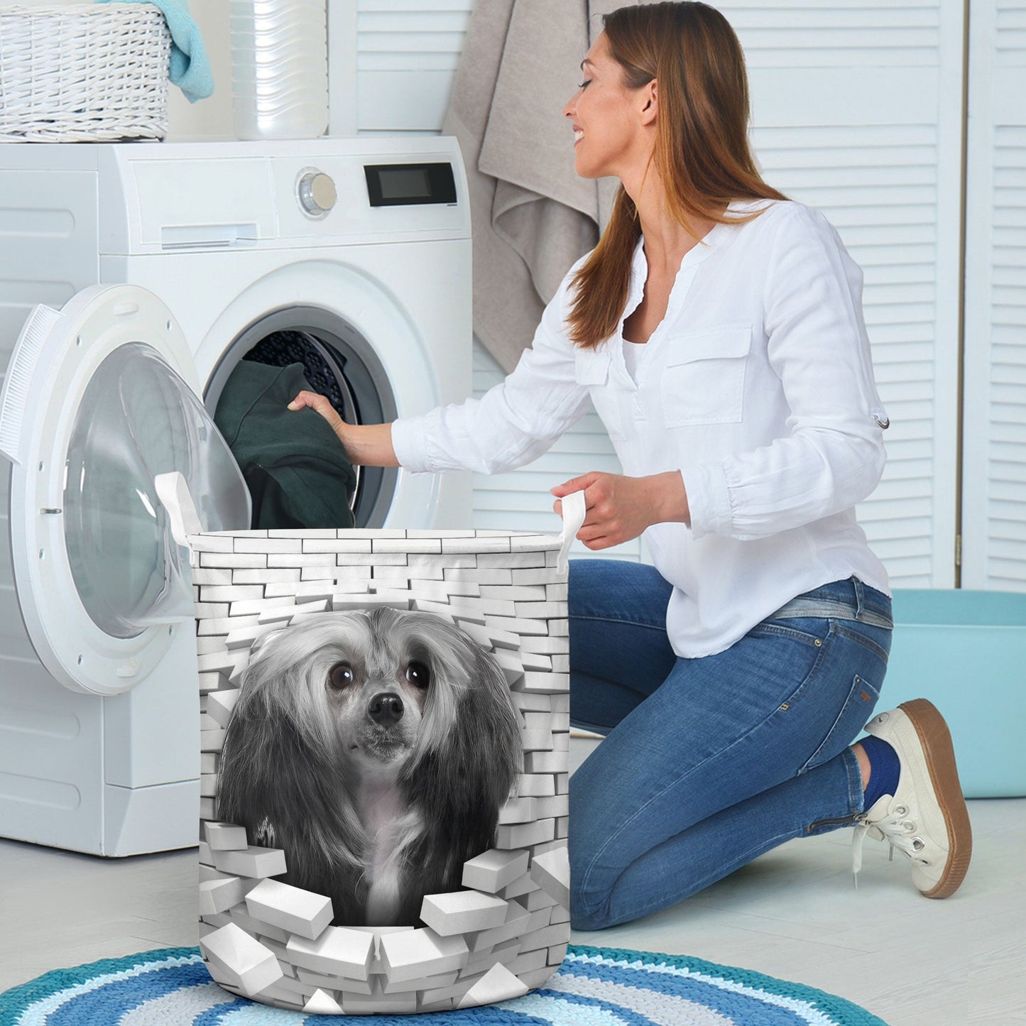 Chinese Crested - In The Hole Of Wall Pattern Laundry Basket