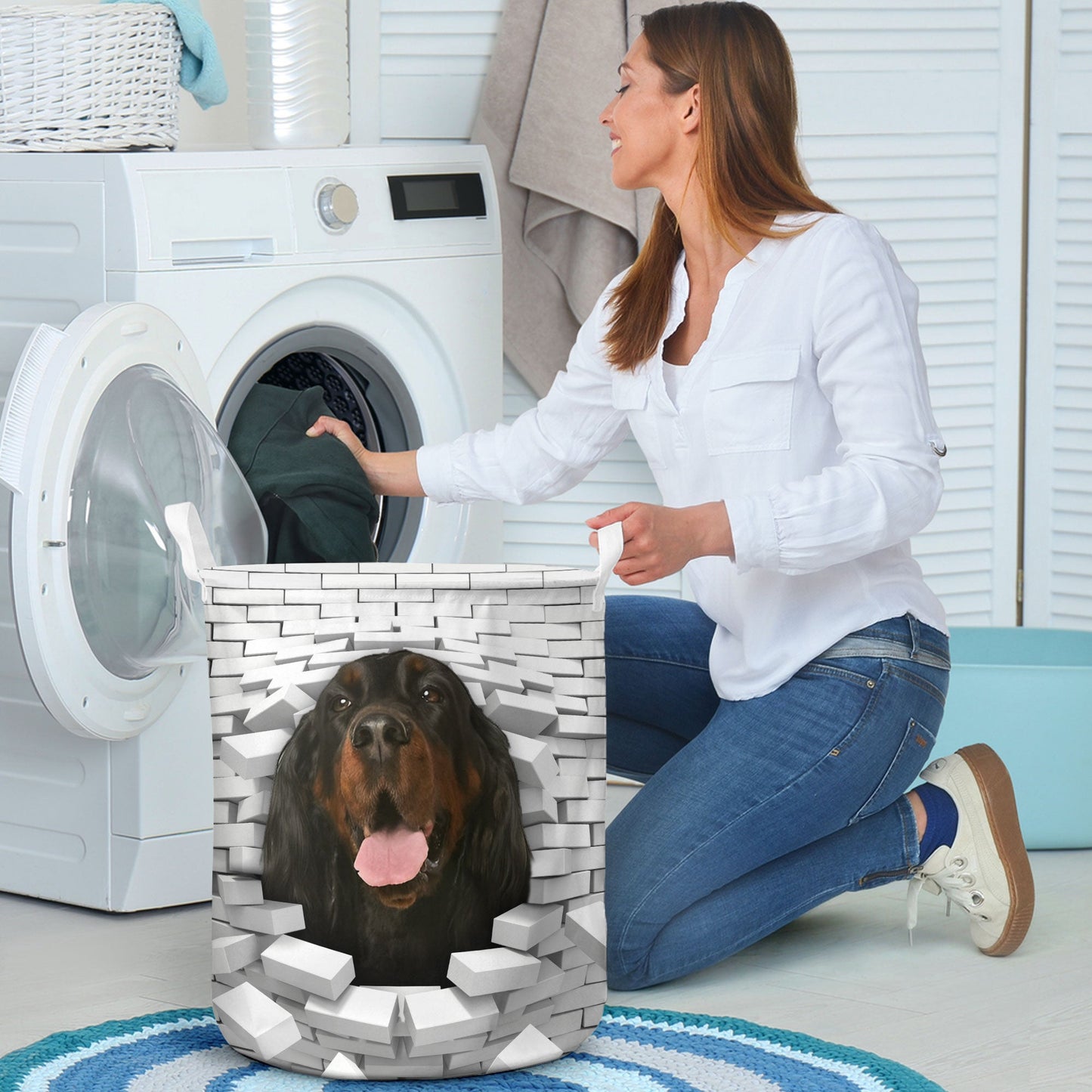 Gordon Setter - In The Hole Of Wall Pattern Laundry Basket