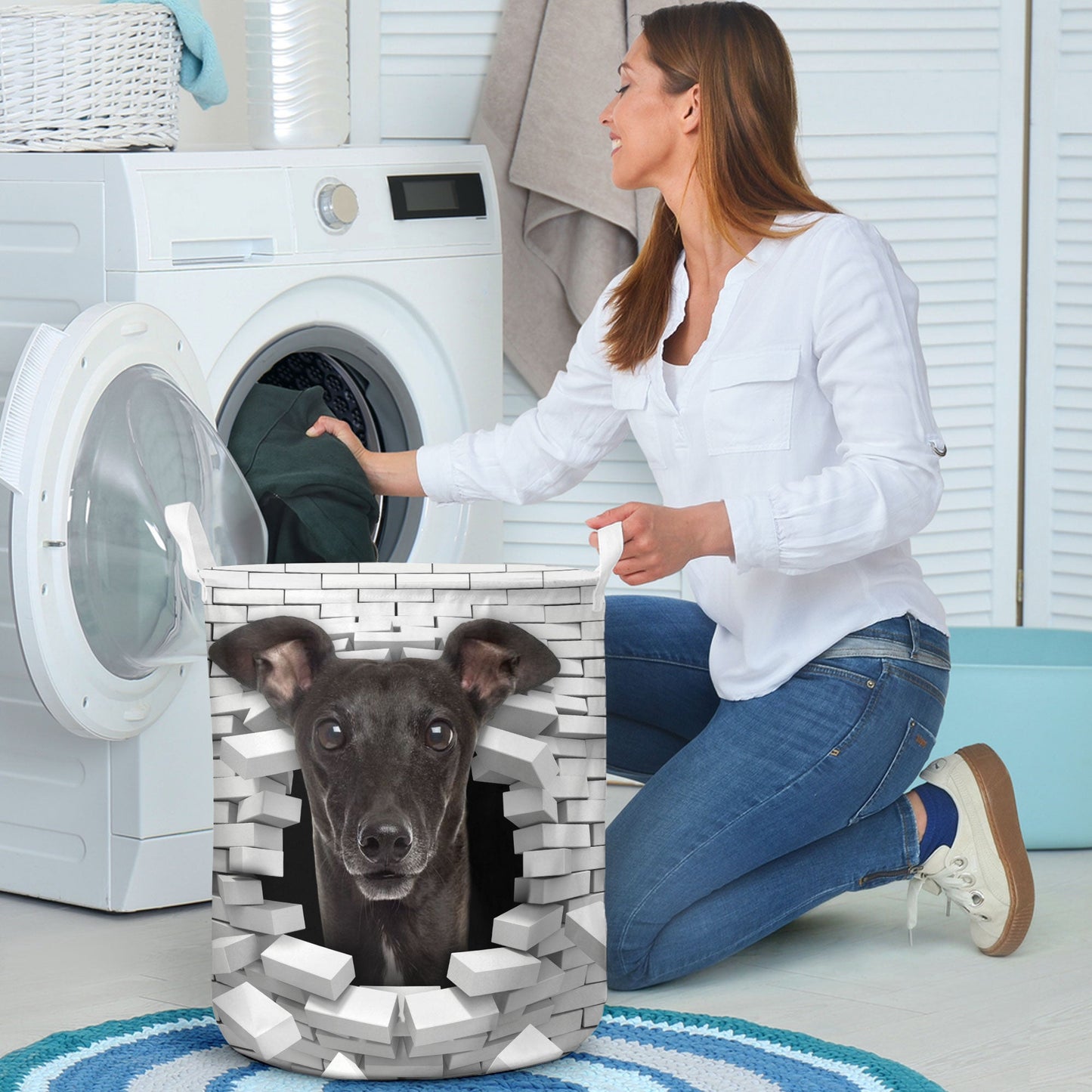 Italian Greyhound - In The Hole Of Wall Pattern Laundry Basket
