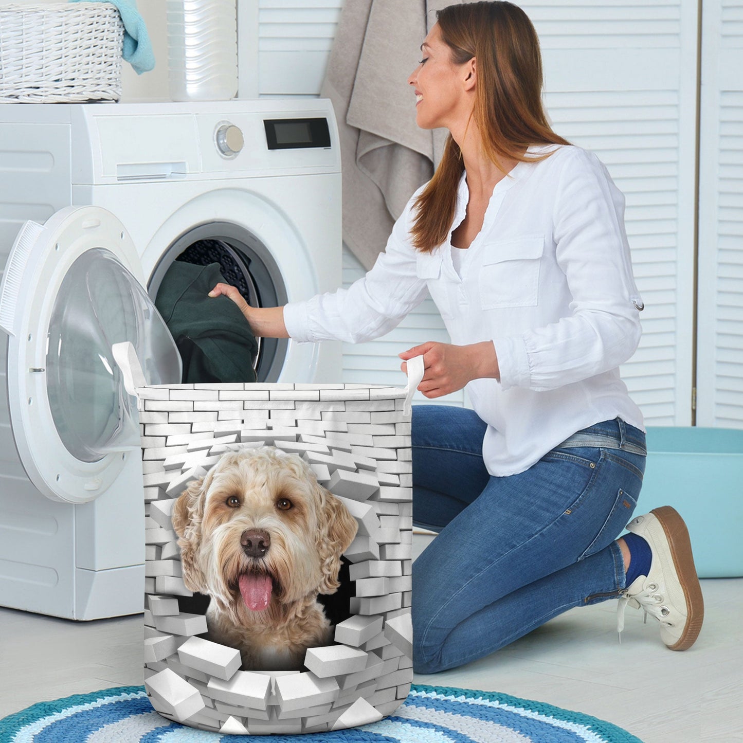 Labradoodle - In The Hole Of Wall Pattern Laundry Basket