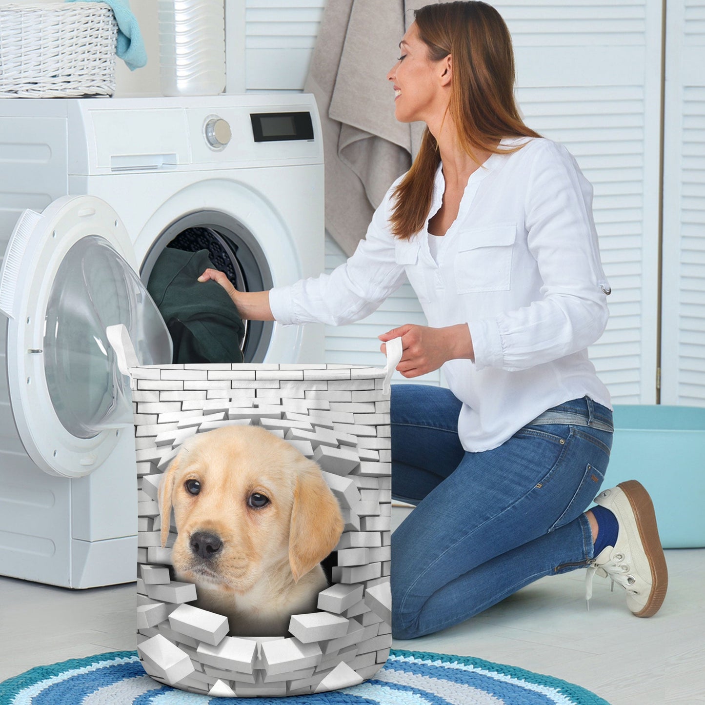 Labrador Retriever - In The Hole Of Wall Pattern Laundry Basket