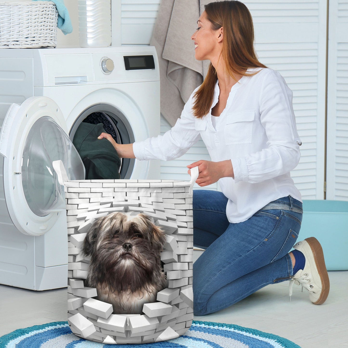 Lhasa Apso - In The Hole Of Wall Pattern Laundry Basket