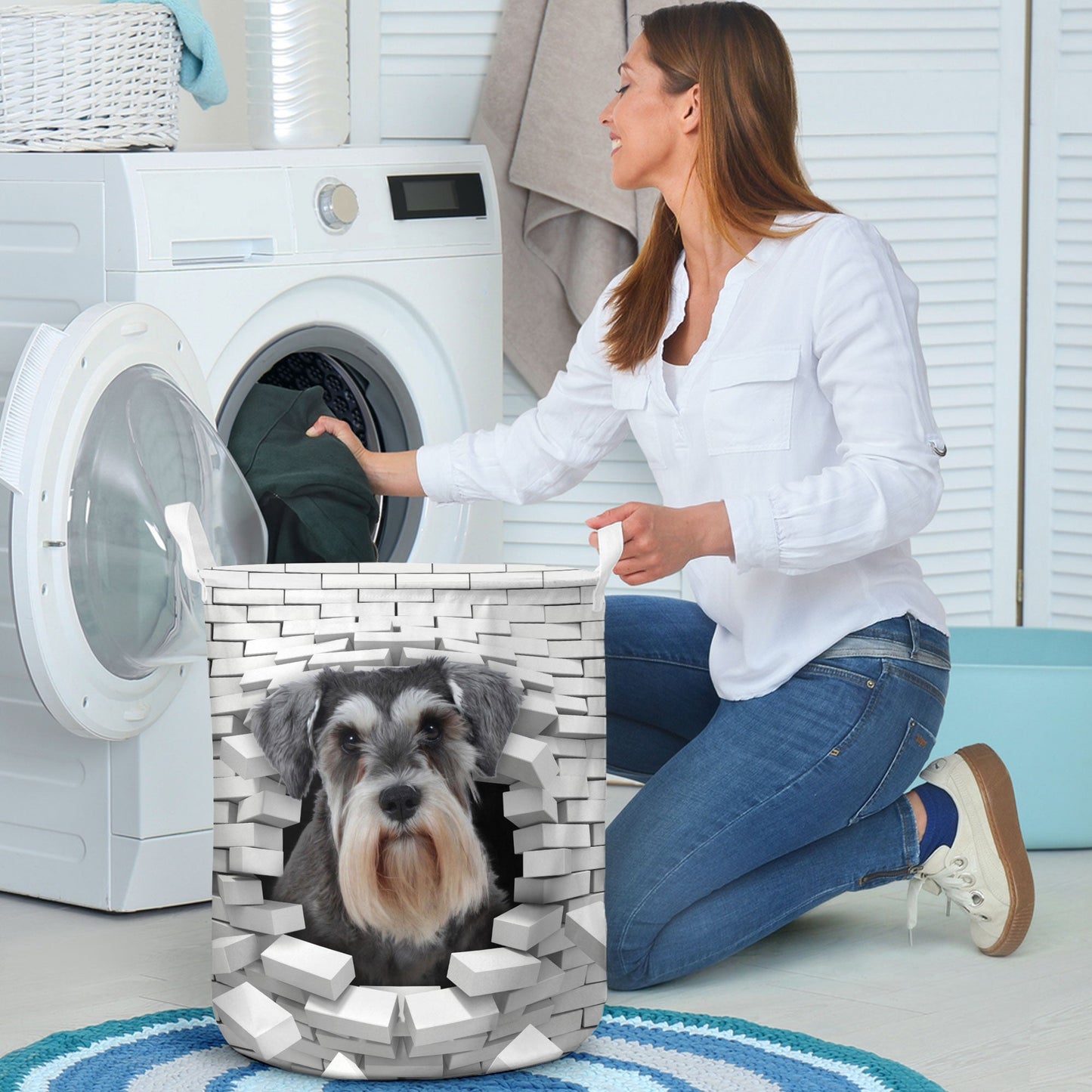 Miniature Schnauzer - In The Hole Of Wall Pattern Laundry Basket