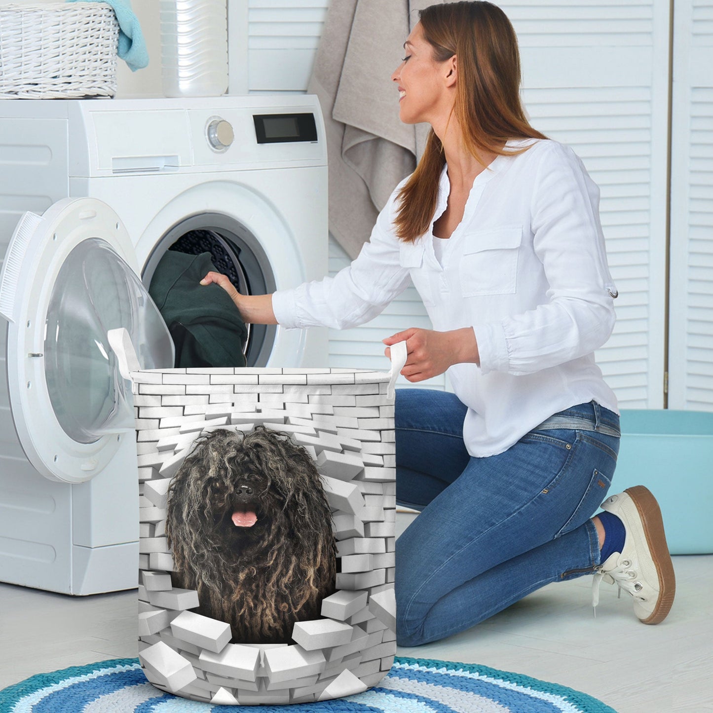 Puli Dog - In The Hole Of Wall Pattern Laundry Basket