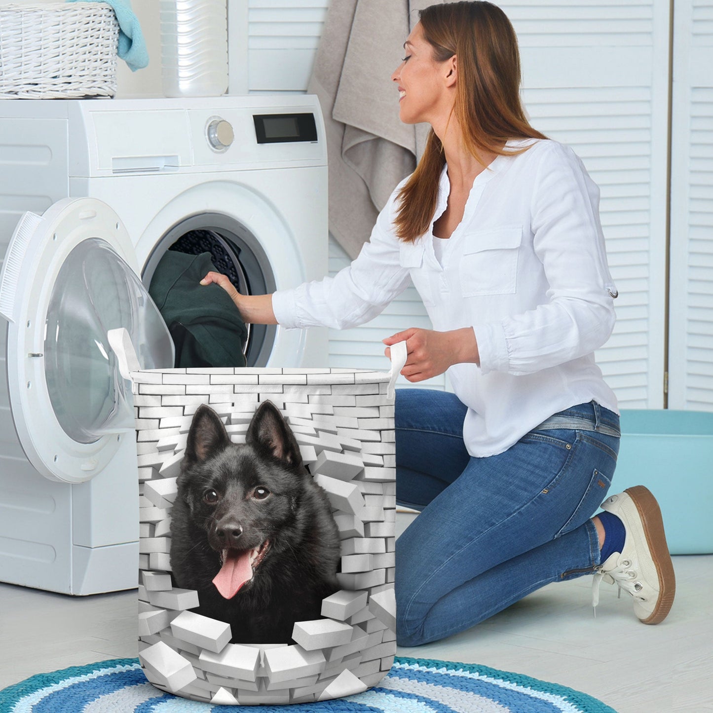 Schipperke - In The Hole Of Wall Pattern Laundry Basket