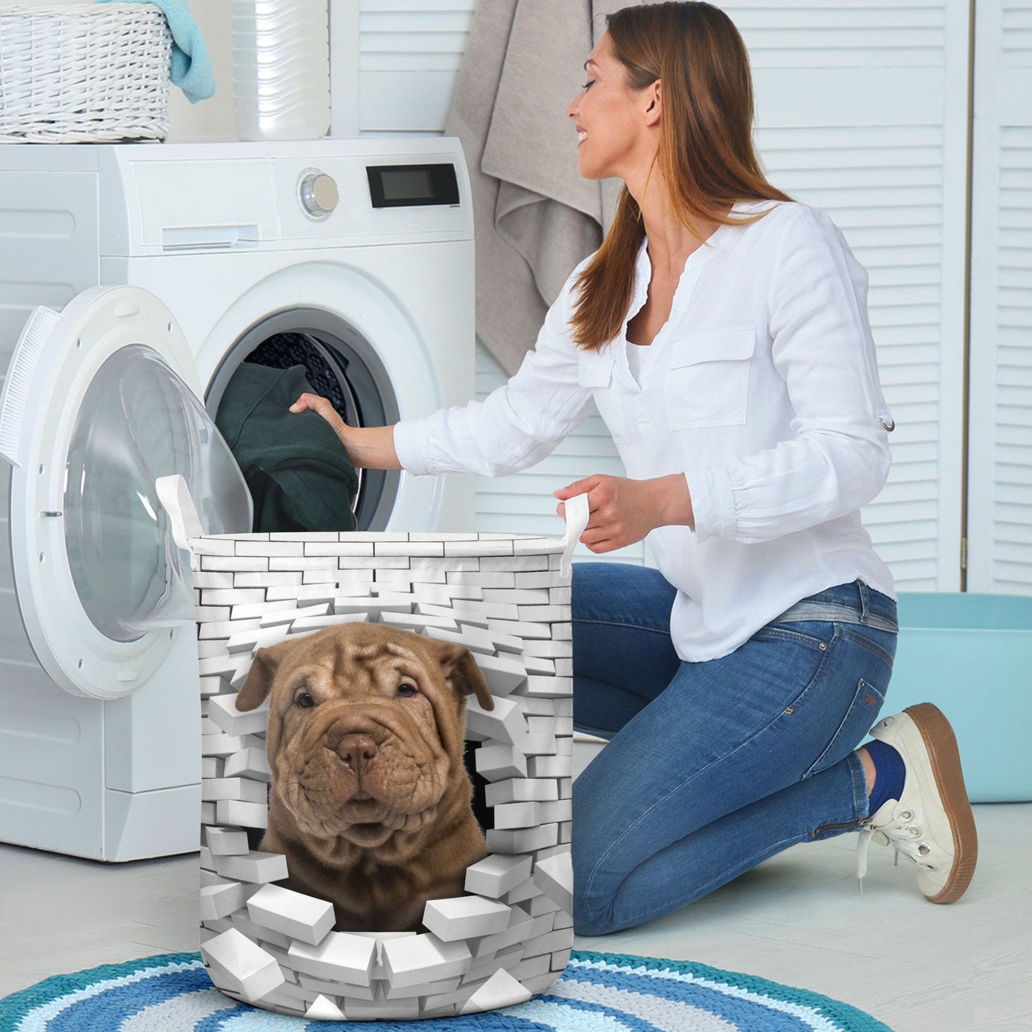 Shar Pei - In The Hole Of Wall Pattern Laundry Basket