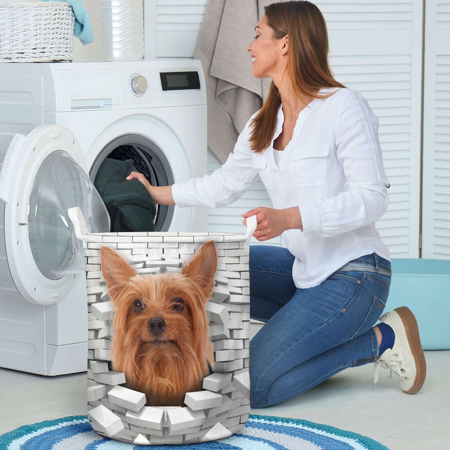 Silky Terrier - In The Hole Of Wall Pattern Laundry Basket