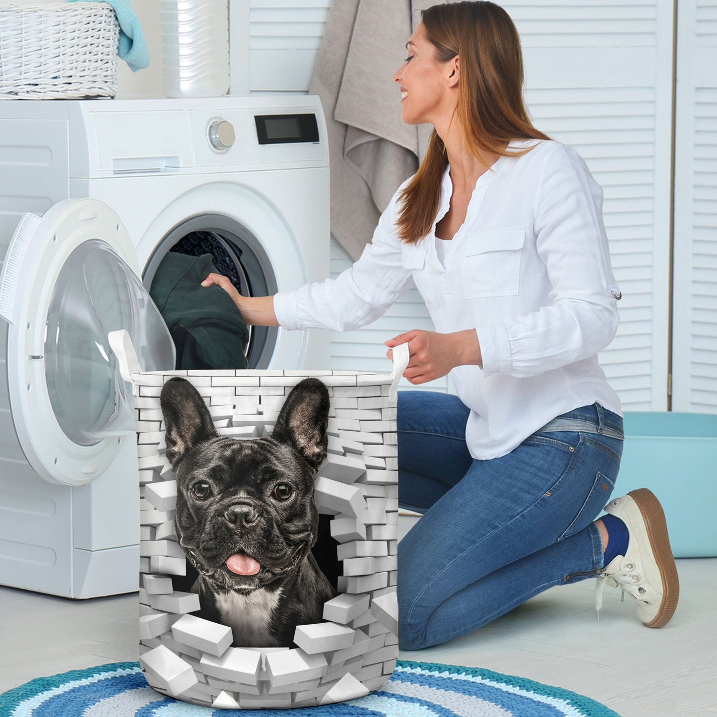 French Bulldog - In The Hole Of Wall Pattern Laundry Basket